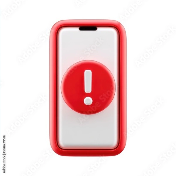 Obraz Red smartphone with exclamation mark alert
