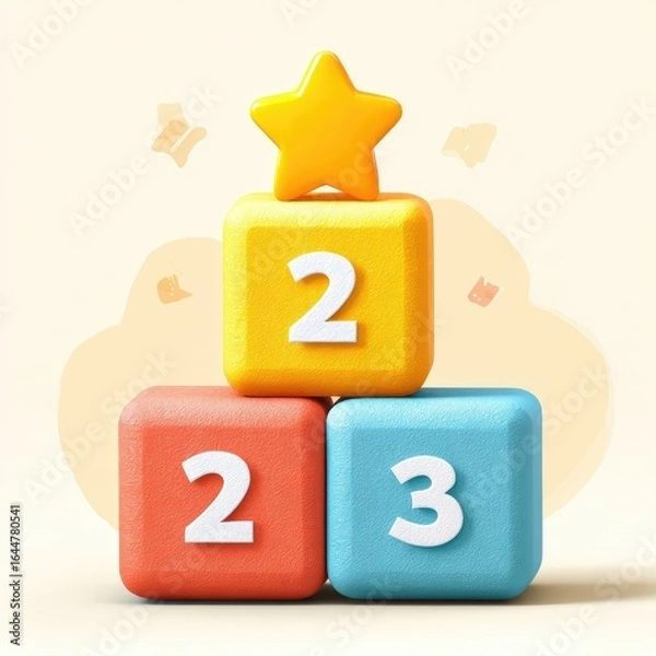 Fototapeta Colorful blocks in a pyramid shape, topped with a star.  