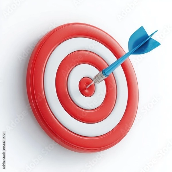 Fototapeta A red and white dartboard with a blue dart precisely hitting the bullseye