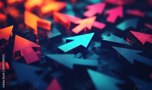 Fototapeta Artistic digital rendering of a collection of arrows pointing in various directions, symbolizing the complexity of choices involved in the decision-making process and the exploration, Generative AI
