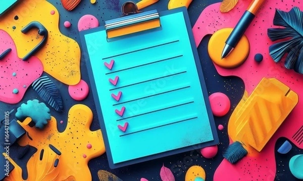 Fototapeta Creative abstract illustration depicting a to-do list concept, blending vibrant colors and shapes to symbolize organization, productivity, and effective task management, Generative AI