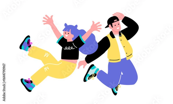 Fototapeta ポップでカラフルな若者たちがジャンプをするイラスト
