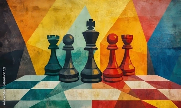 Fototapeta Abstract illustration representing strategic planning in business or life, depicted with chess pieces symbolizing decision-making, tactics, and the art of strategy, Generative AI