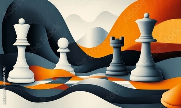 Fototapeta Abstract illustration representing strategic planning in business or life, depicted with chess pieces symbolizing decision-making, tactics, and the art of strategy, Generative AI