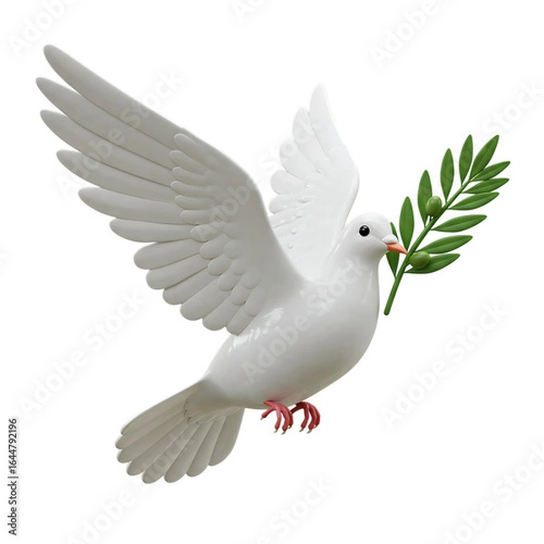 Obraz White dove flying with olive branch isolated on transparent background