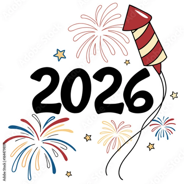 Fototapeta Happy new year 2026 with fireworks and stars