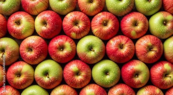 Obraz Freshly Washed Apples Arranged in Neat Rows for a Colorful Display, Crisp and Juicy Apples Ready to Eat or Use in Delicious Recipes