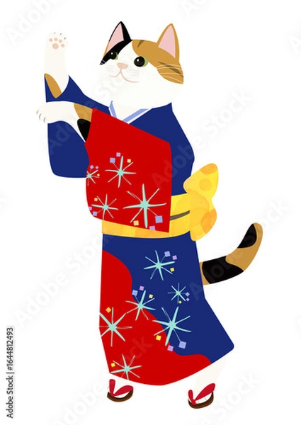 Obraz 浴衣を着て盆踊りをする三毛猫