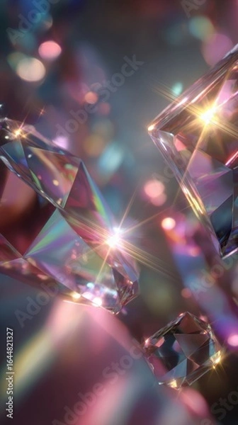 Fototapeta Premium Abstract Glow Concept with Translucent Crystal Surfaces and Rainbow Lens Flares for Modern Tech and Lifestyle Marketing Content