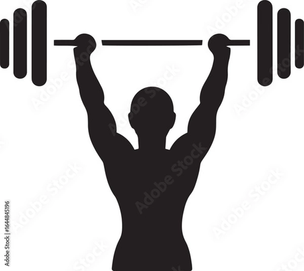 Obraz Weight Lifter Silhouette Icon - Bodybuilder Lifting Barbell Vector