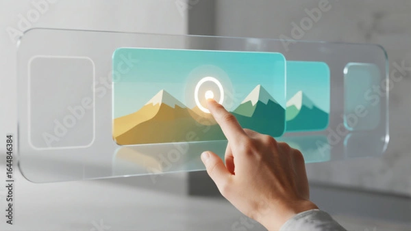 Fototapeta hand pushing a button on touch screen interface