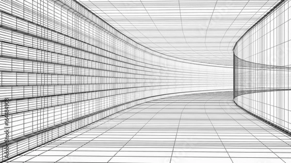 Obraz Abstract architecture wireframe structure 3D illustration isolated on white