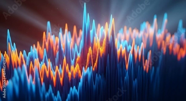 Obraz Abstract glowing lines with a wave pattern in blue and orange against a dark background