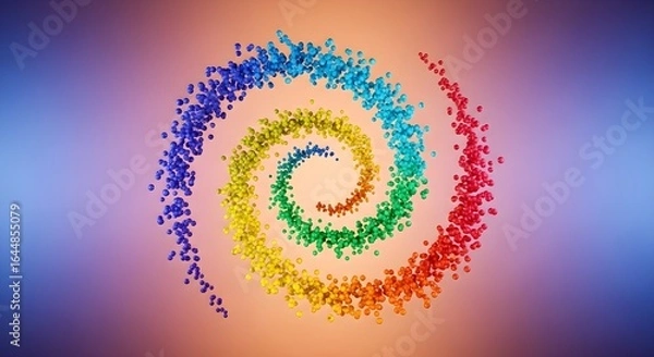 Obraz Colorful spiral formed by many small spheres against a gradient background