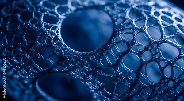 Obraz Close up abstract view of interconnected blue geometric structures with circular voids