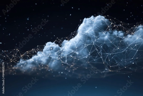 Fototapeta Cloud connectivity and network visualization for technology aficionados and science educators exploring digital communication trends