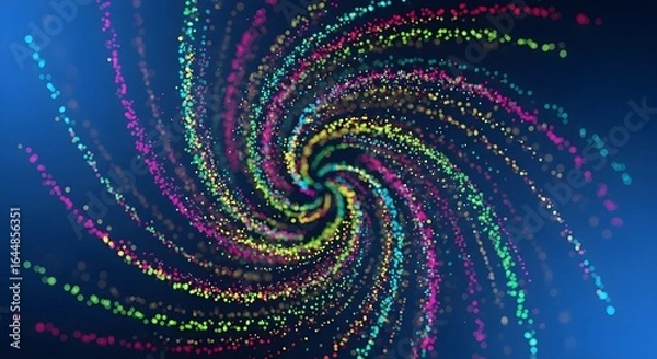 Fototapeta Colorful swirling particles against a dark blue background abstract vortex