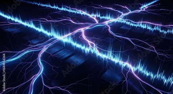 Obraz Abstract digital network with glowing blue and purple electrical energy lines
