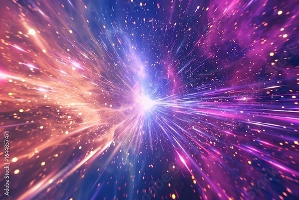 Fototapeta Radiant Energy Pulse in Deep Space with Cosmic Light and Star Particles