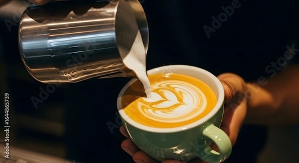 Fototapeta Expertly Crafted Latte Art in Progress