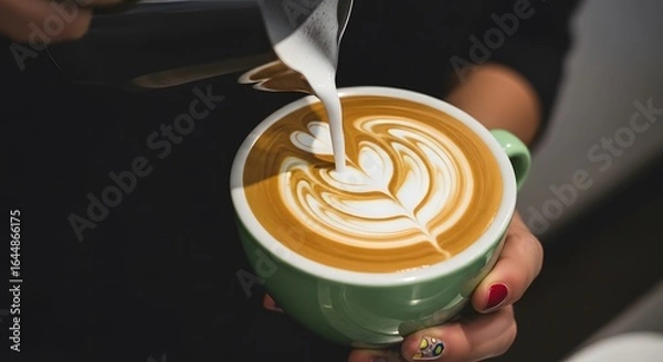 Fototapeta Expertly Crafted Latte Art with Milk Pouring