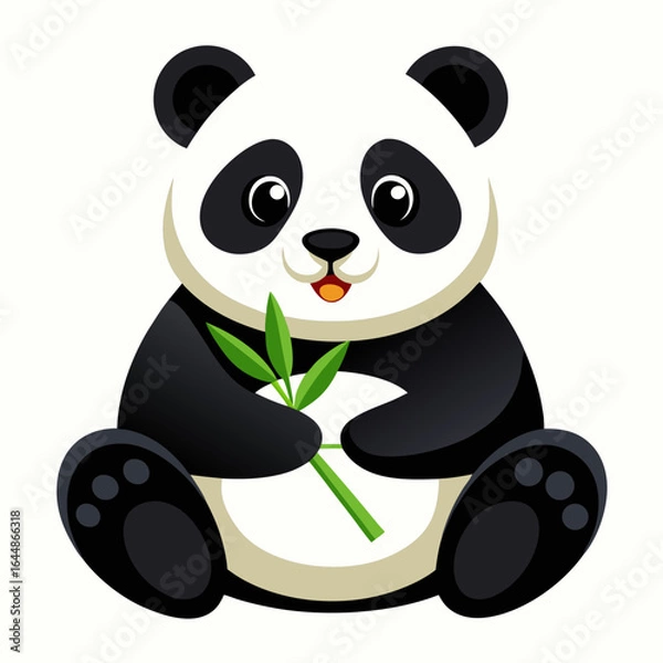 Fototapeta Cute Giant Panda Vector Illustration with Bamboo, Isolated on White