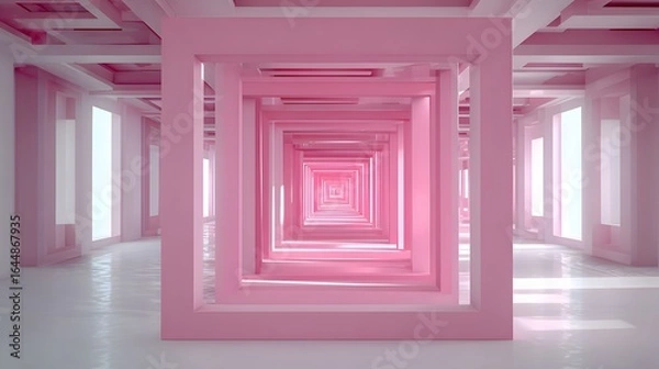Obraz Pink architectural hallway with square frames.