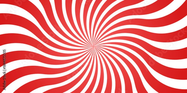 Fototapeta Red and white summer spiral ray pattern background. Vector illustration.