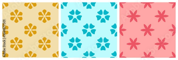 Obraz Set of seamless patterns with minimalist flowers. Colorful seamless prints with simple floral shapes
