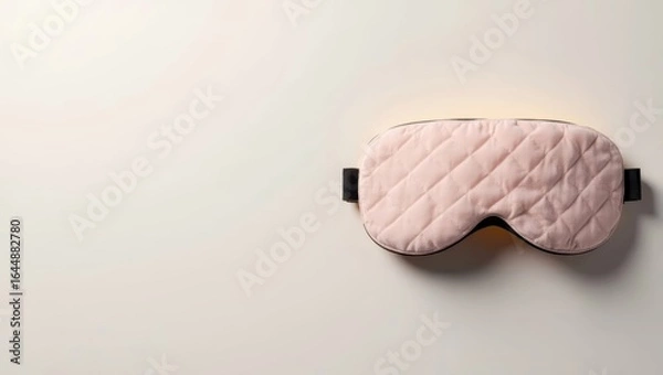 Obraz Heated Eye Mask. Pink quilted sleep mask with elastic band on neutral 