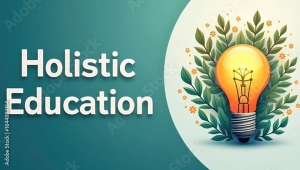 Obraz Holistic Education. Bright light bulb with leaves symbolizing holistic
