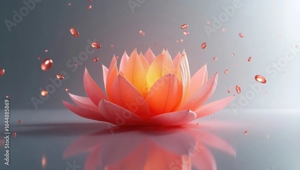 Obraz Makhana. Pink lotus flower floating calm water petals glow serene medi