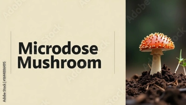 Obraz Microdose Mushroom. Microdose mushroom close-up with spores on soil na