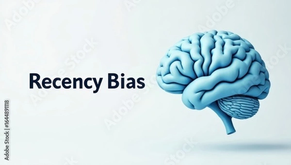 Obraz Recency Bias. Blue human brain illustration, recency bias concept, cog