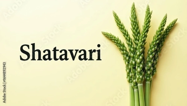 Obraz Shatavari. Green Shatavari roots fresh closeup on yellow background me