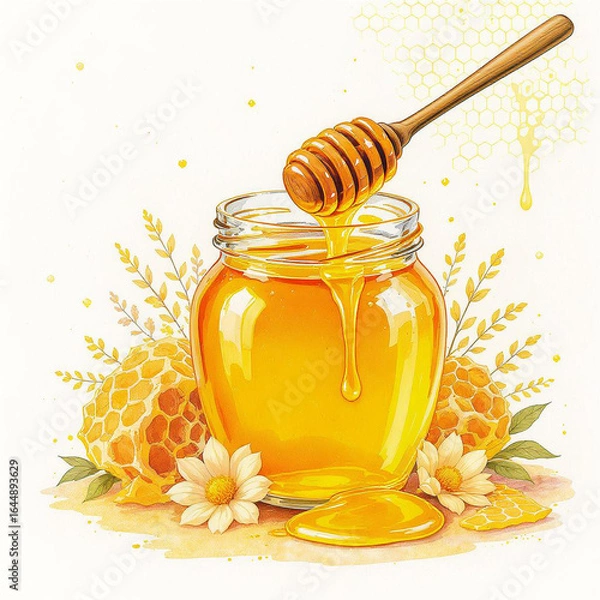 Fototapeta honey in a glass jar and honey