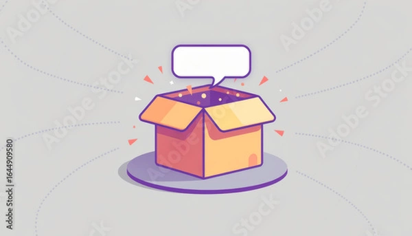 Fototapeta A vibrant and playful illustration of an open box with a speech bubble, ideal for creative and marketing projects.