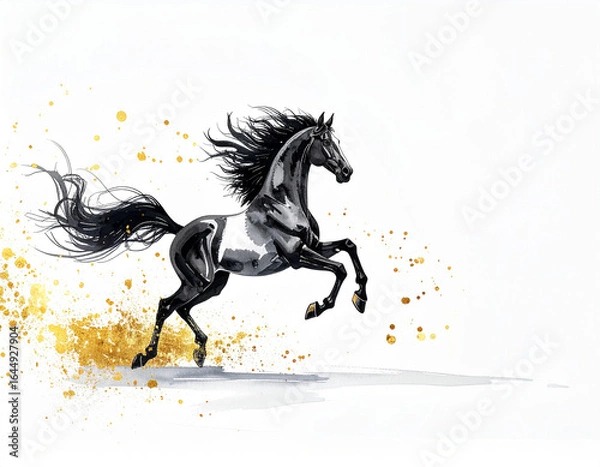 Obraz 墨絵風の馬シルエット　和風干支午　年賀状素材　ミニマルアート　水墨画イラスト