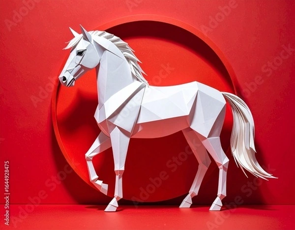 Obraz 折り紙の馬　干支午　和風ミニマル年賀状デザイン