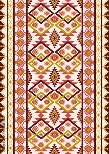 Fototapeta Seamless pattern with abstract traditional geometric Aztec Native Boho background.