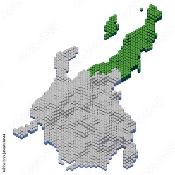 Obraz ハニカム構造状の新潟県の立体地図