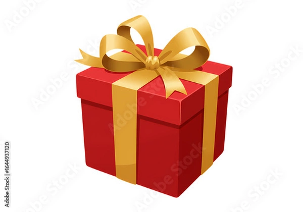 Obraz Red Gift Box with Gold Ribbon isolated on transparent background