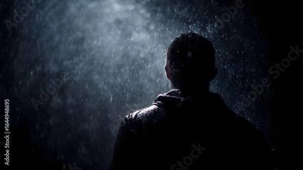 Fototapeta Solitary figure standing in the rain