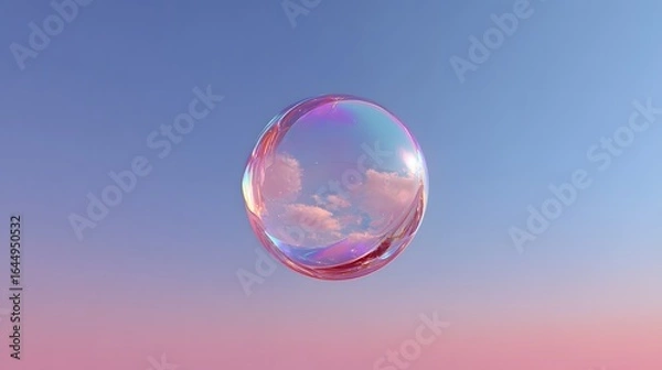 Fototapeta A colorful soap bubble against a pastel sky.