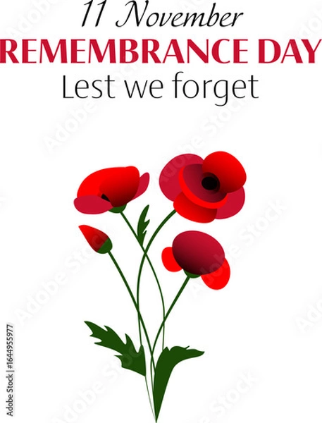 Obraz Vector illustration of remembrance day vertical poster with bunch of red poppy flowers on white and black background