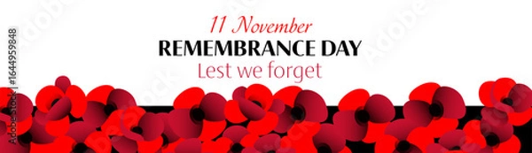 Obraz Vector illustration of remembrance day hd banner with red poppies on white and black background