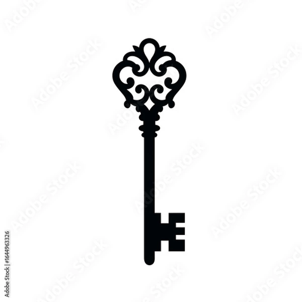 Fototapeta Ornate Key Silhouette: Vintage Key Design