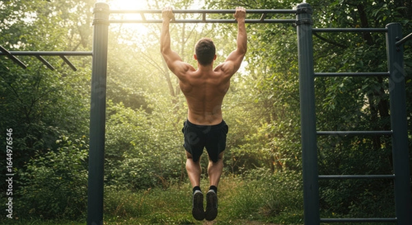 Obraz young man do exercise in a park 