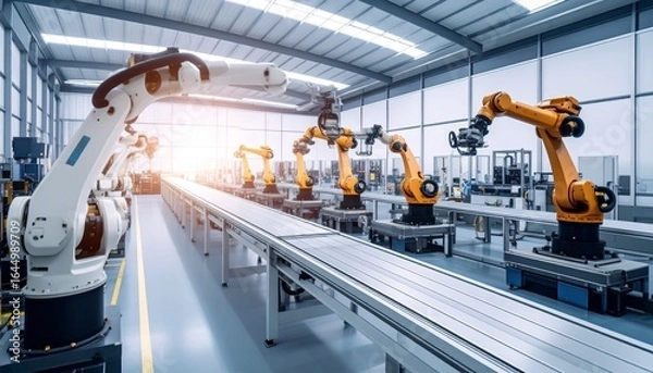 Obraz ロボットが作業をする工場　オートメーション製造現場