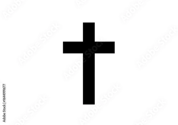 Fototapeta Minimalist White Cross Symbol on Black Background isolated on transparent background